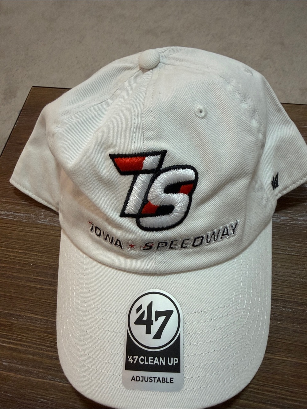 47 White Iowa Speedway 'IS' Embroidered Cap with Red Accents